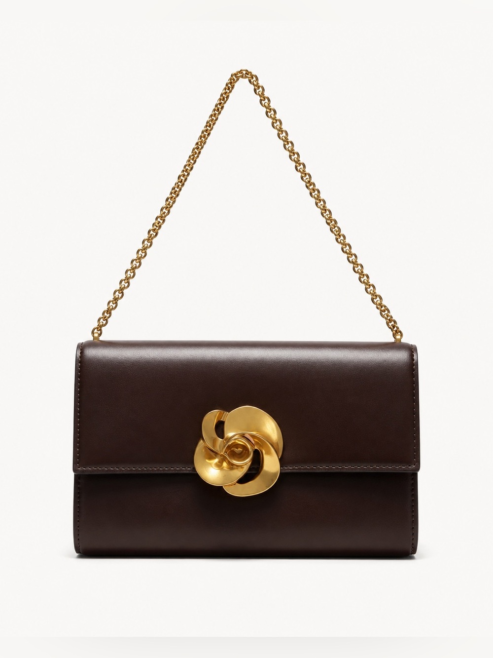 Ted Baker Luxury Rose Clasp Chain Shoulder Bag Deep Burgundy Gold Hardware